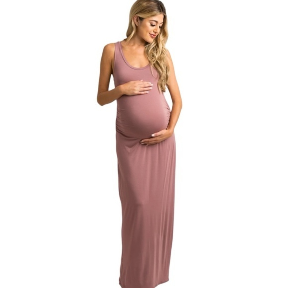 NEW INGRID & ISABEL Burgundy Sleevless Fitted Maternity Maxi Dress Size Small